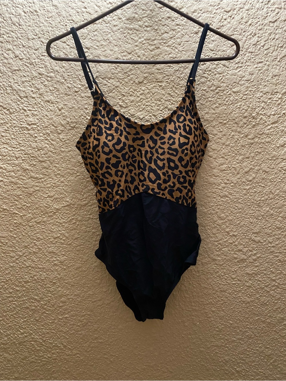 Leopard Print & Black One-Piece Swimsuit